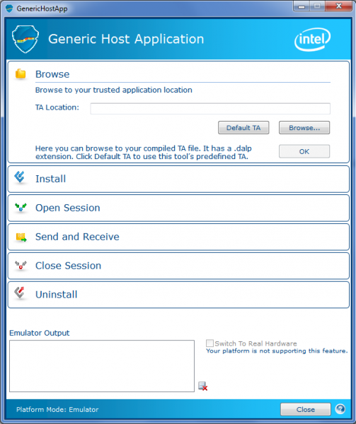 Intel DAL Generic Host Application console window - click Uninstall